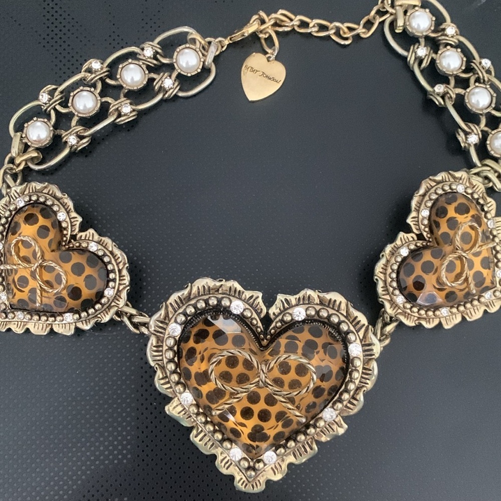 Betsey Johnson Polka Dot Hearts and Bows Statement Necklace - Picture 5 of 5